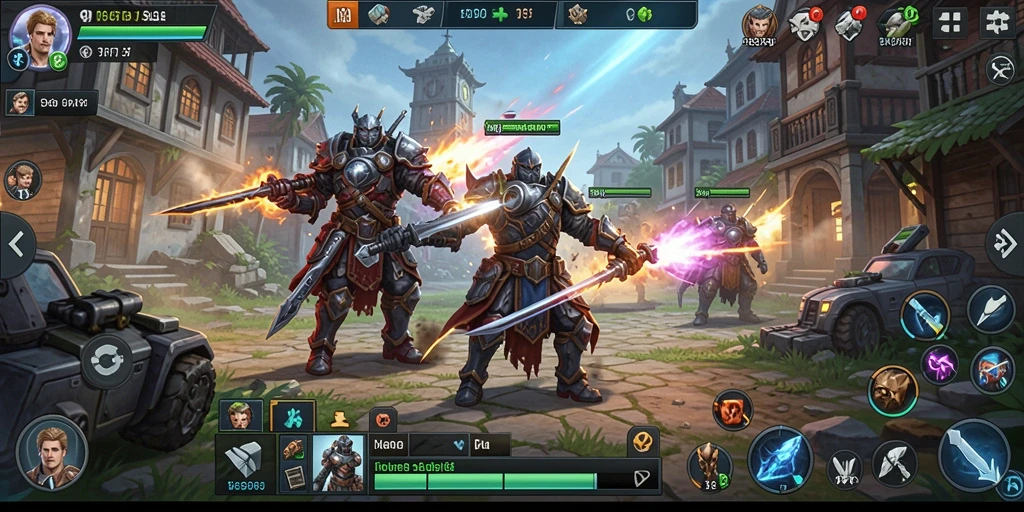 Screenshot utama 99RP menampilkan aksi pertempuran mengesankan dalam gameplay SLG.