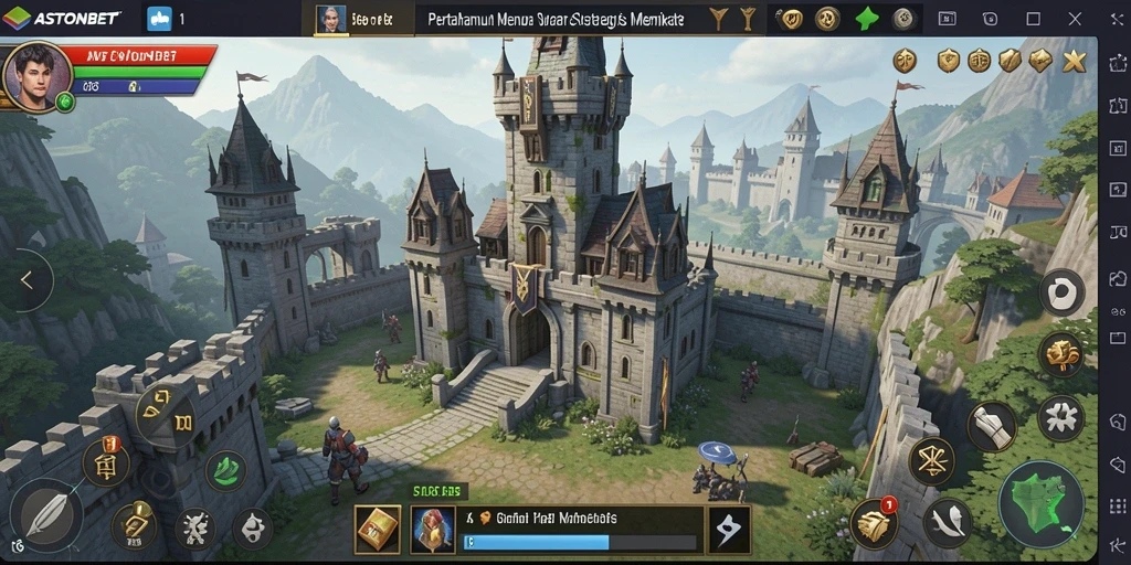 Screenshot gameplay ASTONBET menunjukkan menara yang bertempur melawan musuh.