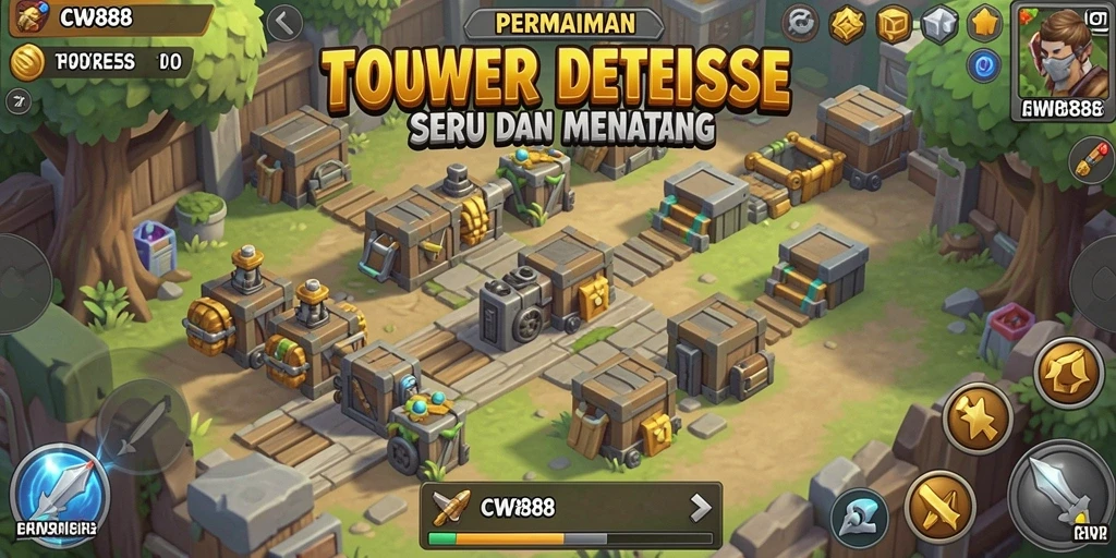 Tampilan menarik dari gameplay Tower Defense yang seru di CW8888.