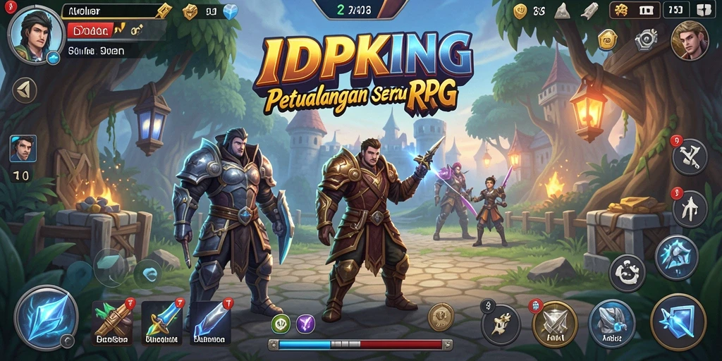 Screenshot utama IDPKING menampilkan pertarungan epik dalam gameplay RPG.