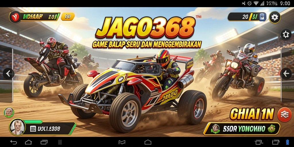 Screenshot utama JAGO368 menampilkan aksi balap yang mendebarkan.