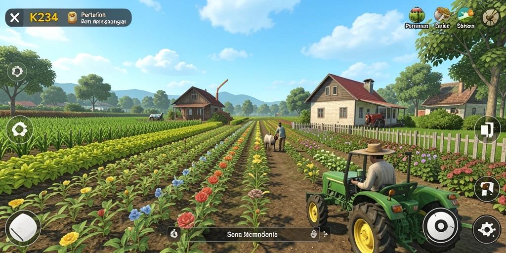 Screenshot K234 yang menampilkan aktivitas bertani yang menyenangkan.