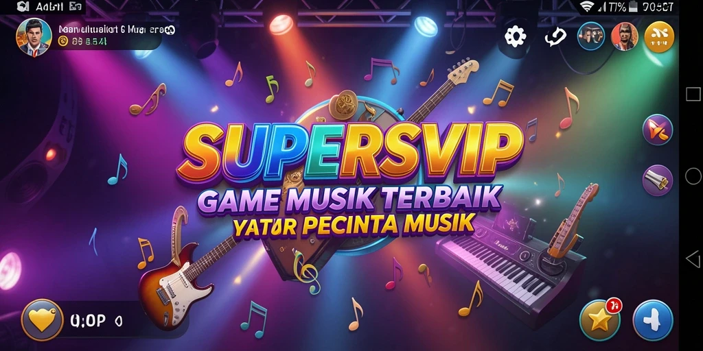 Screenshot gameplay SUPERSVIP dengan suasana musik yang seru.